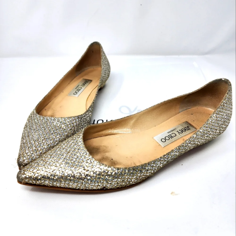 Jimmy Choo Silver Leather Flats 37